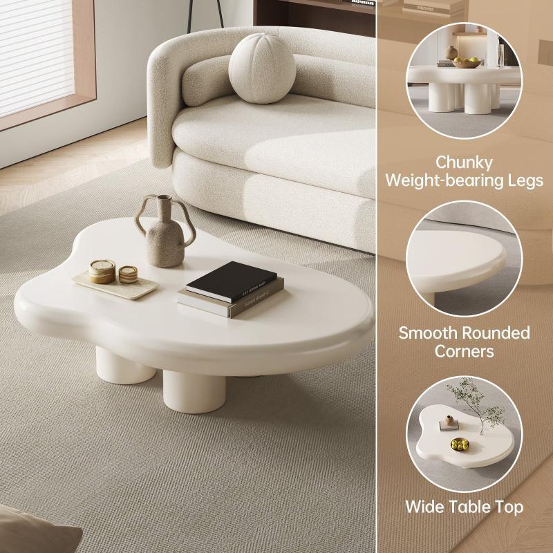 Guyii 35“-46” Cloud Coffee Table 4 Legs, Cute Coffee Table, Upgraded White Modern Tea Table