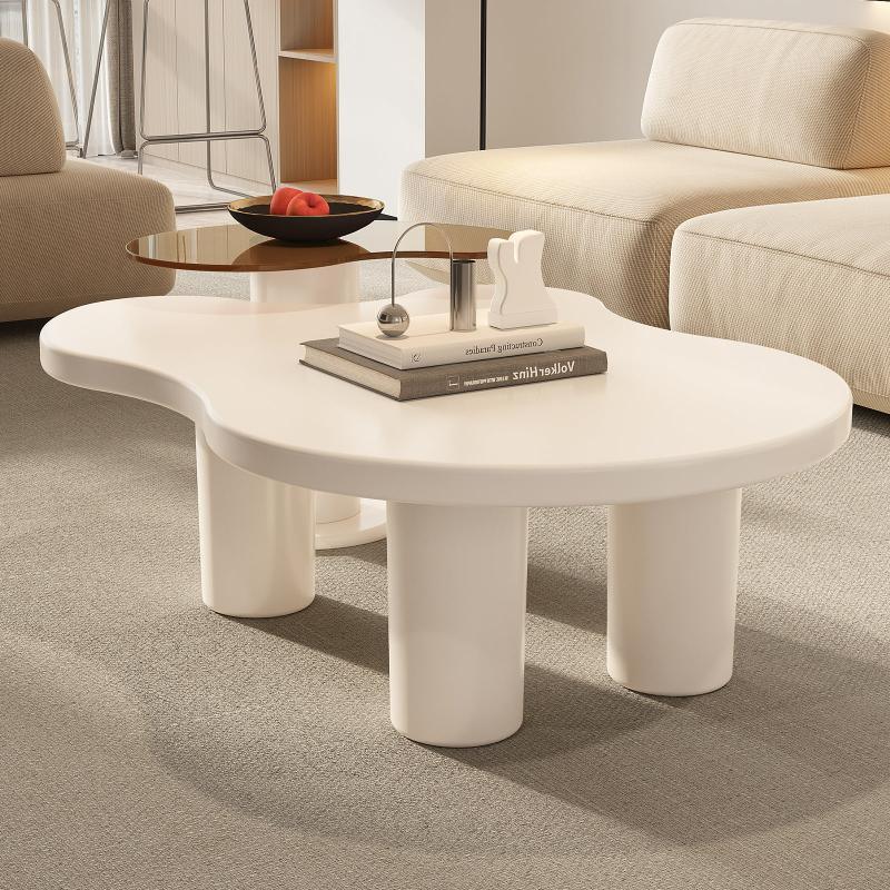 Guyii Nesting Coffee Table Set of 2, Tempered Glass Side Table & Cloud Coffee Table for Living Room