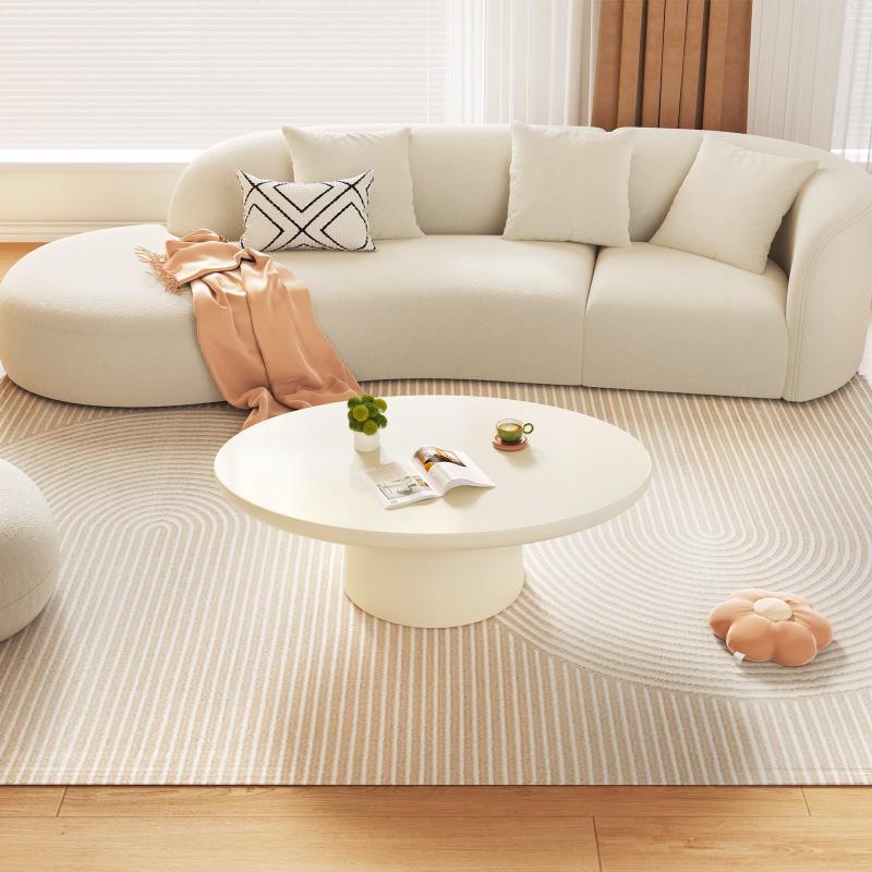 Guyii Oval Coffee Table, Cream White Modern Center Table for Living Room