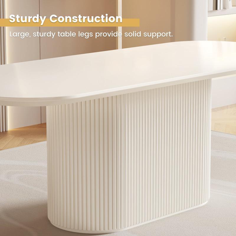 Guyii 63"-87" Cream White Oval Dining Table, Modern Kitchen Table