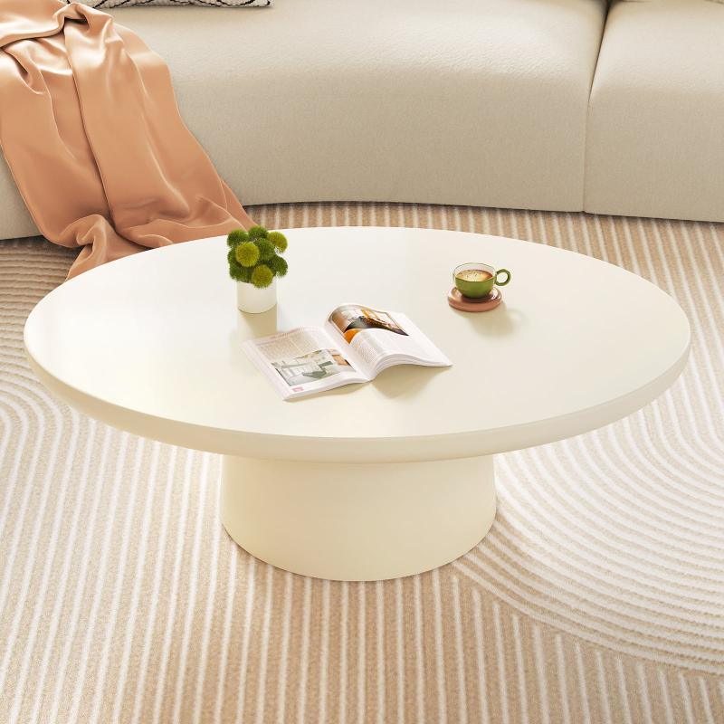 Guyii Oval Coffee Table, Cream White Modern Center Table for Living Room