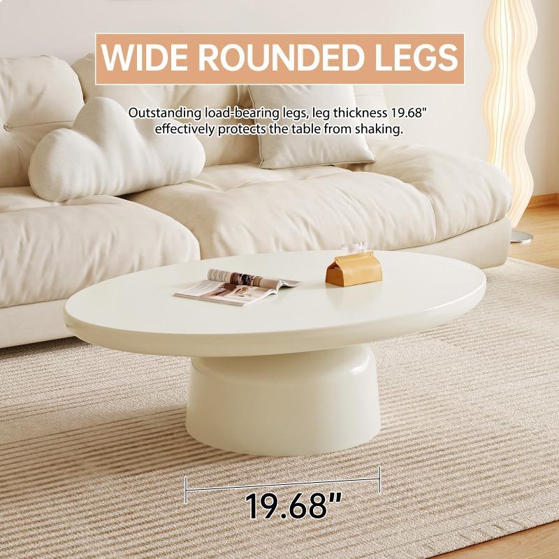 Guyii Oval Coffee Table, Cream White Modern Center Table for Living Room