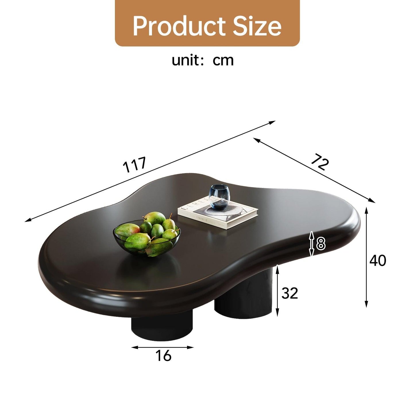 Guyii 41”-46" Cloud Coffee Table with 3 Legs, Modern Coffee Table for Living Room