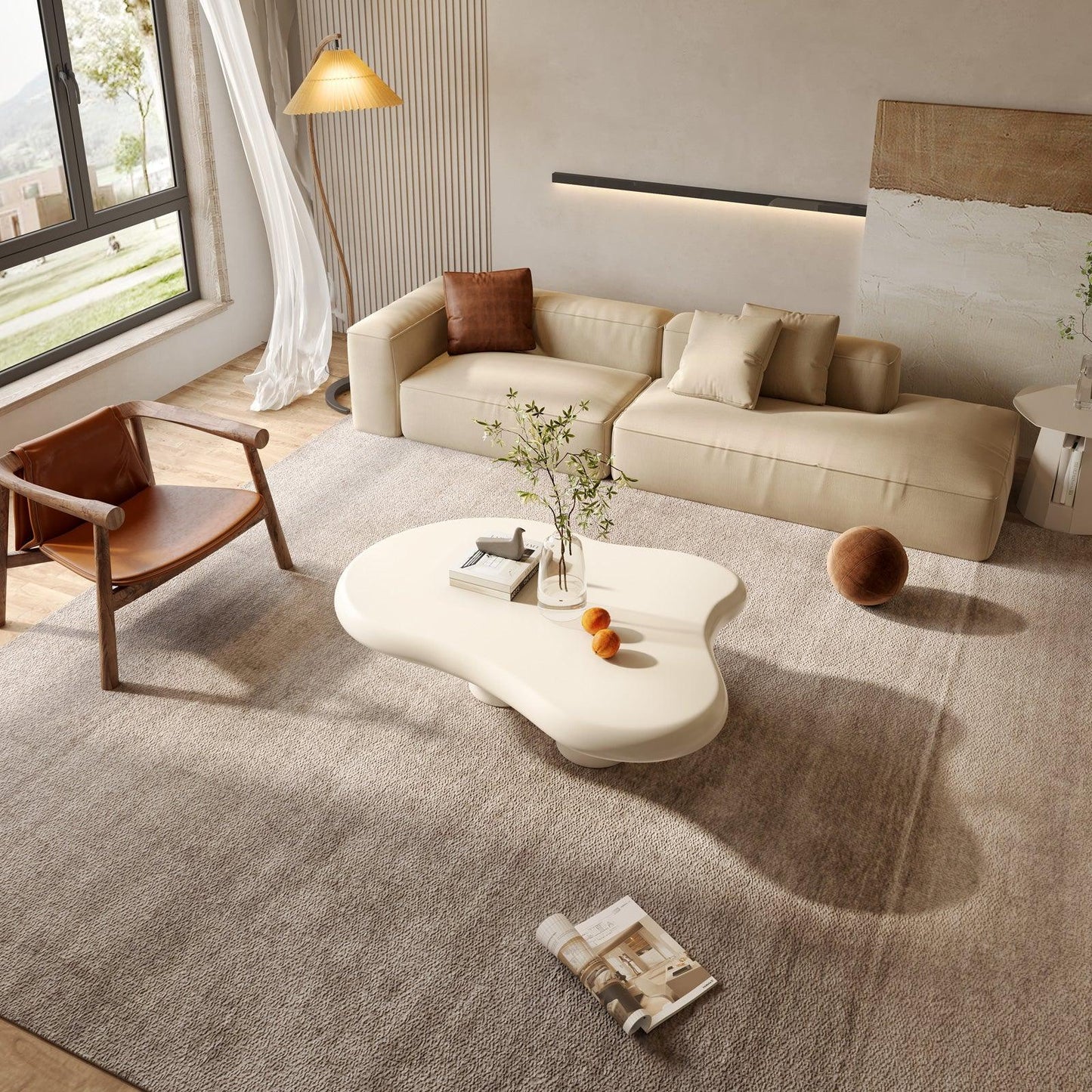 Guyii 41”-46" Cloud Coffee Table with 3 Legs, Modern Coffee Table for Living Room