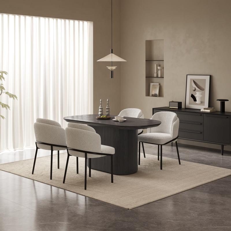 Guyii 63"-86" Black Oval Dining Table, Modern Kitchen Table for Dining Room
