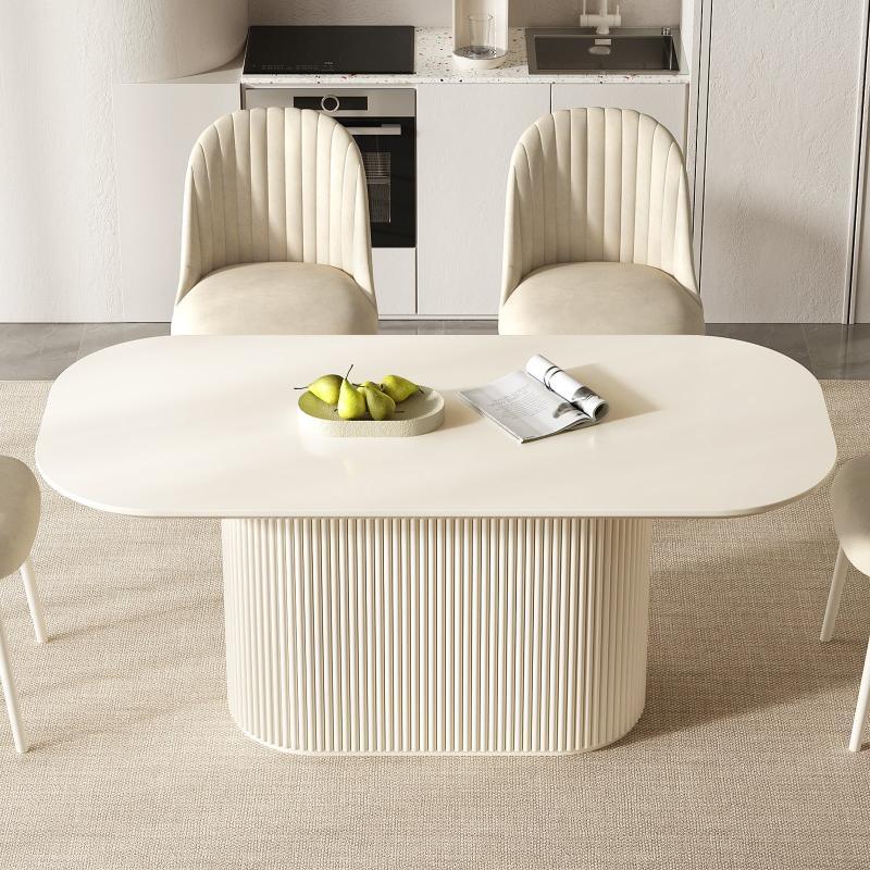Guyii 63"-87" Cream White Oval Dining Table, Modern Kitchen Table