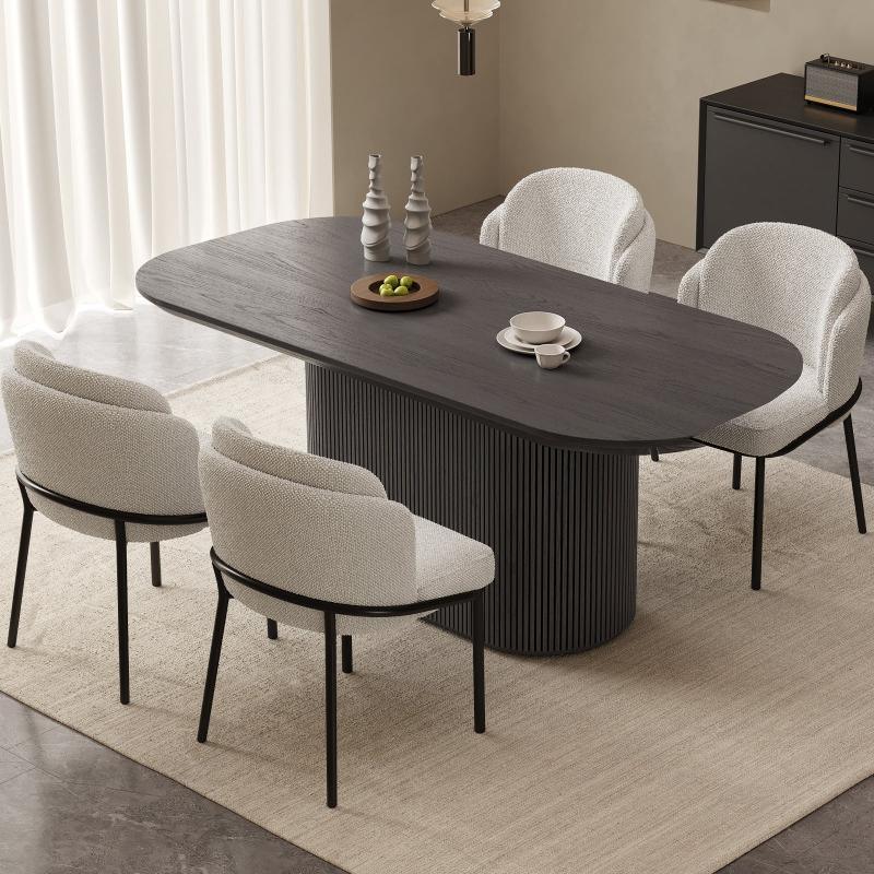 Guyii 63"-86" Black Oval Dining Table, Modern Kitchen Table for Dining Room