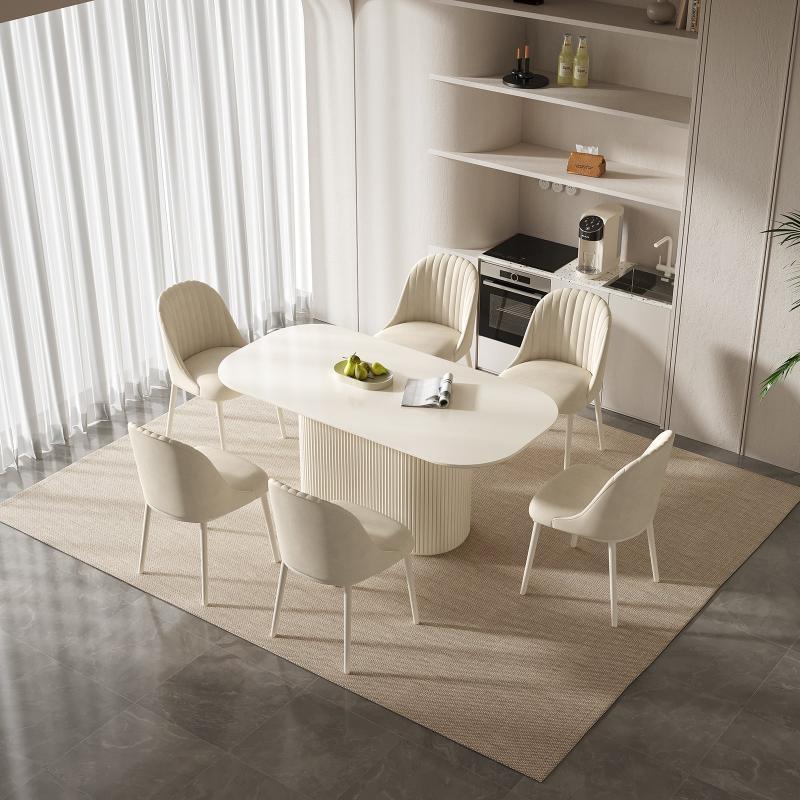 Guyii 63"-87" Cream White Oval Dining Table Set, Modern Kitchen Table with 4-8 Chairs