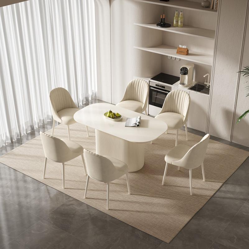 Guyii 63"-87" Cream White Oval Dining Table Set, Modern Kitchen Table with 4-8 Chairs