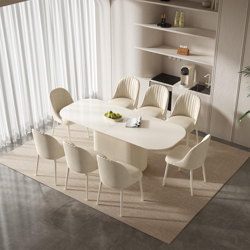 Guyii 63"-87" Cream White Oval Dining Table Set, Modern Kitchen Table with 4-8 Chairs