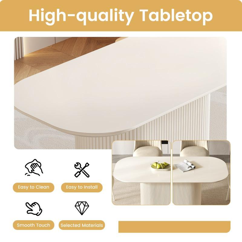 Guyii 63"-87" Cream White Oval Dining Table Set, Modern Kitchen Table with 4-8 Chairs
