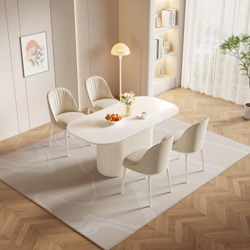 Guyii 63"-87" Cream White Oval Dining Table Set, Modern Kitchen Table with 4-8 Chairs