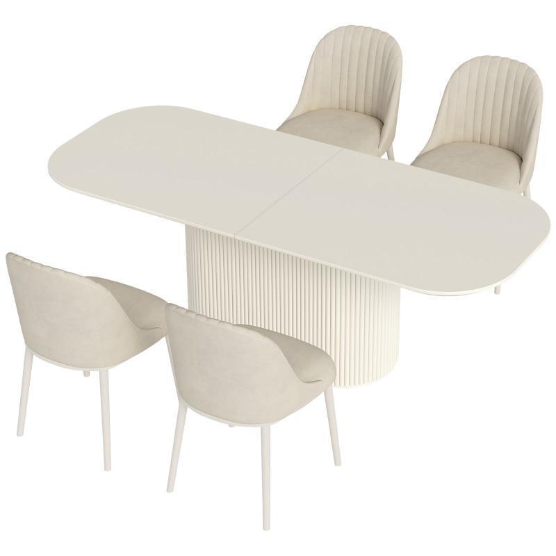 Guyii 63"-87" Cream White Oval Dining Table Set, Modern Kitchen Table with 4-8 Chairs