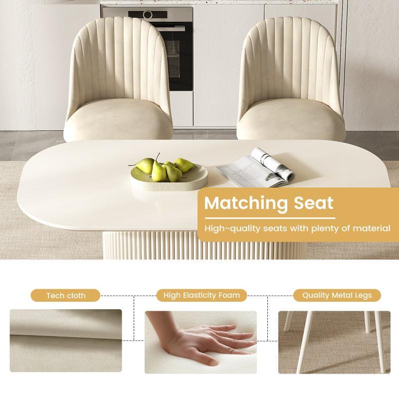 Guyii 63"-87" Cream White Oval Dining Table Set, Modern Kitchen Table with 4-8 Chairs