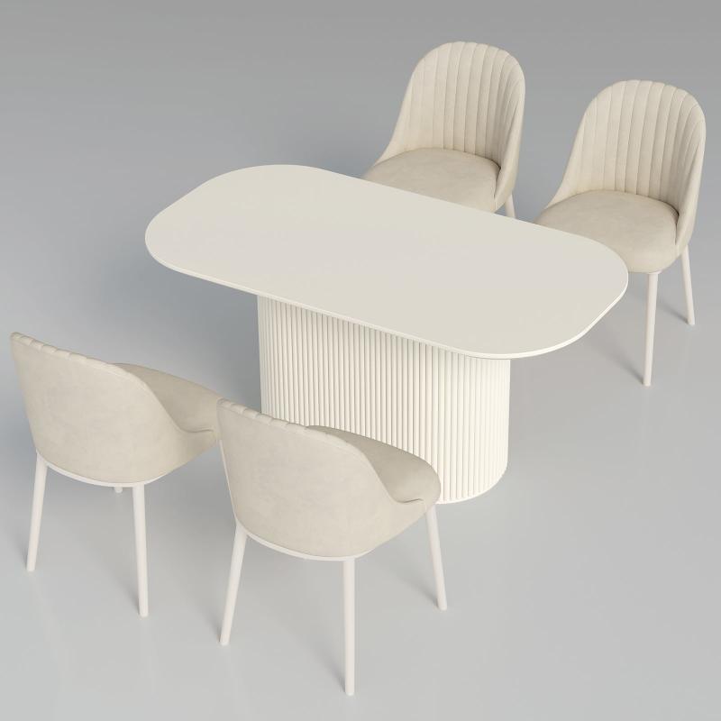 Guyii 63"-87" Cream White Oval Dining Table Set, Modern Kitchen Table with 4-8 Chairs