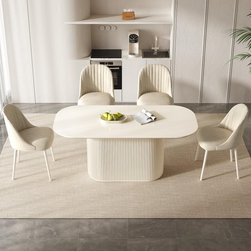 Guyii 63"-87" Cream White Oval Dining Table Set, Modern Kitchen Table with 4-8 Chairs