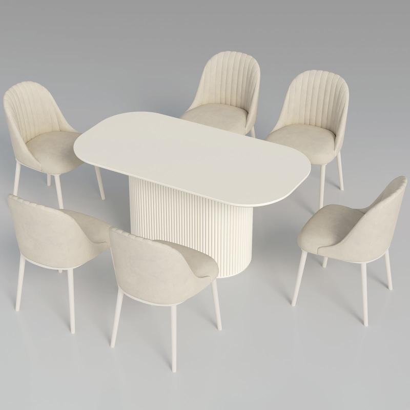 Guyii 63"-87" Cream White Oval Dining Table Set, Modern Kitchen Table with 4-8 Chairs