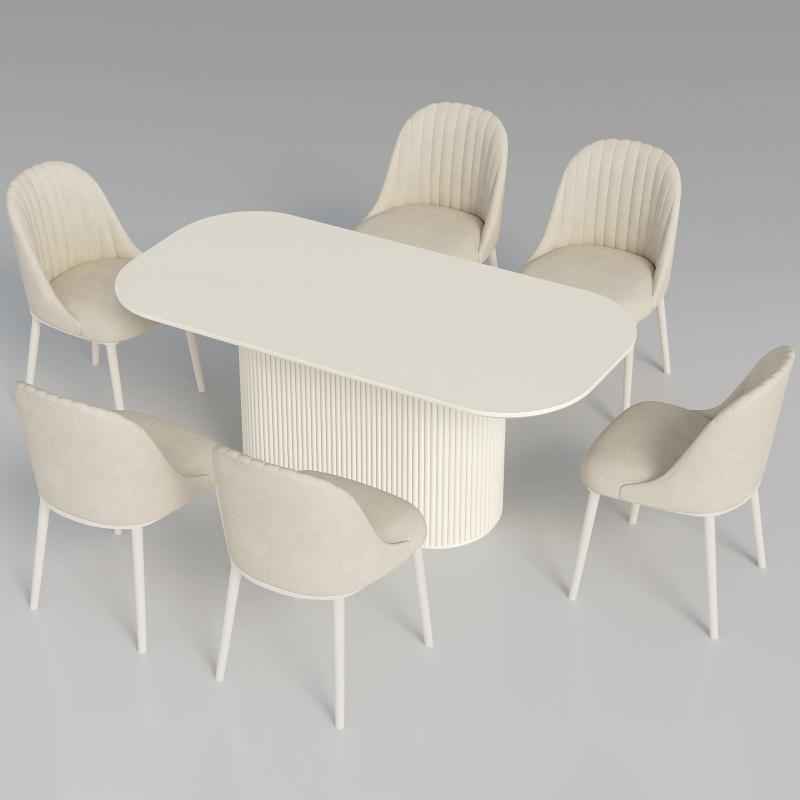 Guyii 63"-87" Cream White Oval Dining Table Set, Modern Kitchen Table with 4-8 Chairs