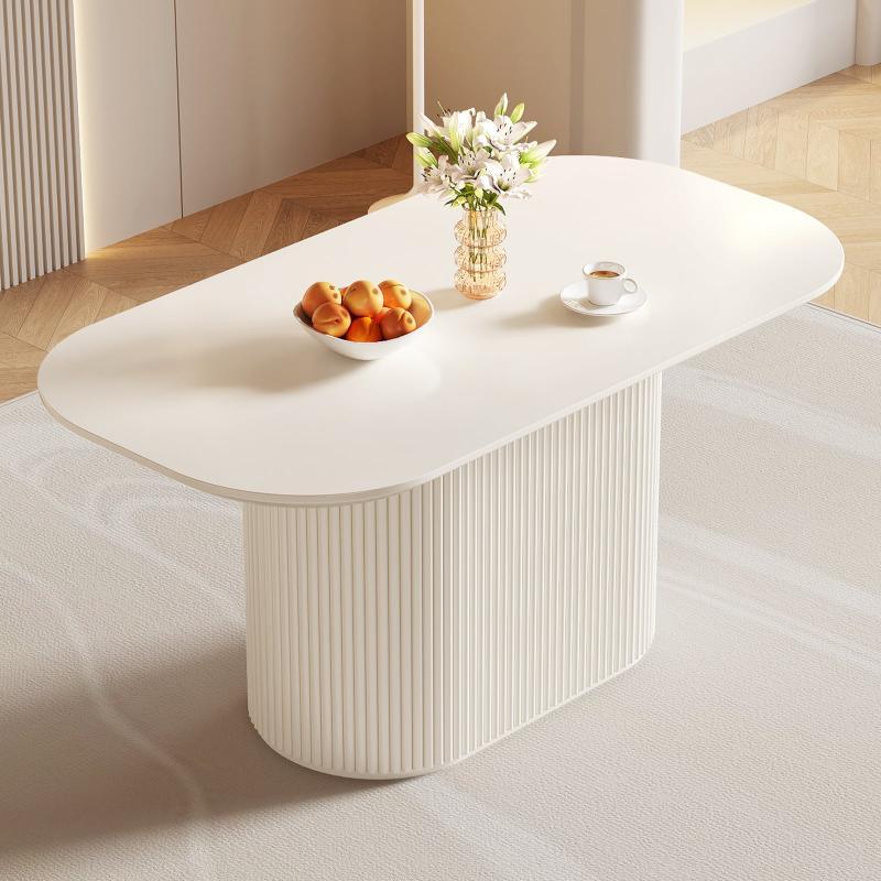 Guyii 63"-87" Cream White Oval Dining Table Set, Modern Kitchen Table with 4-8 Chairs