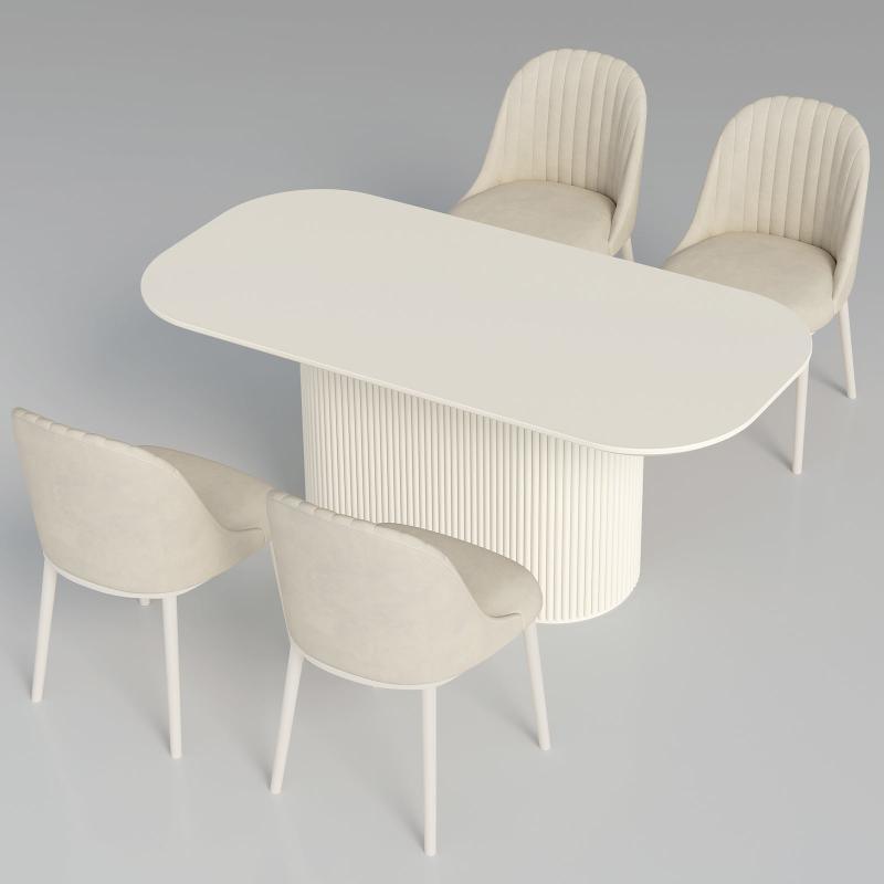 Guyii 63"-87" Cream White Oval Dining Table Set, Modern Kitchen Table with 4-8 Chairs