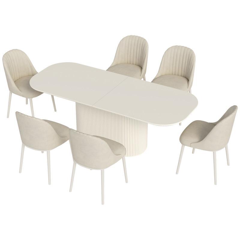 Guyii 63"-87" Cream White Oval Dining Table Set, Modern Kitchen Table with 4-8 Chairs