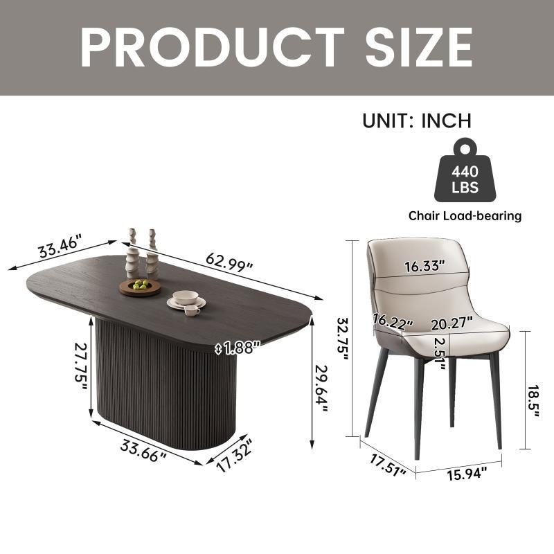 Guyii 62.99" Black Oval Dining Table Set with 6 Chairs, Modern Dining Room Table Set