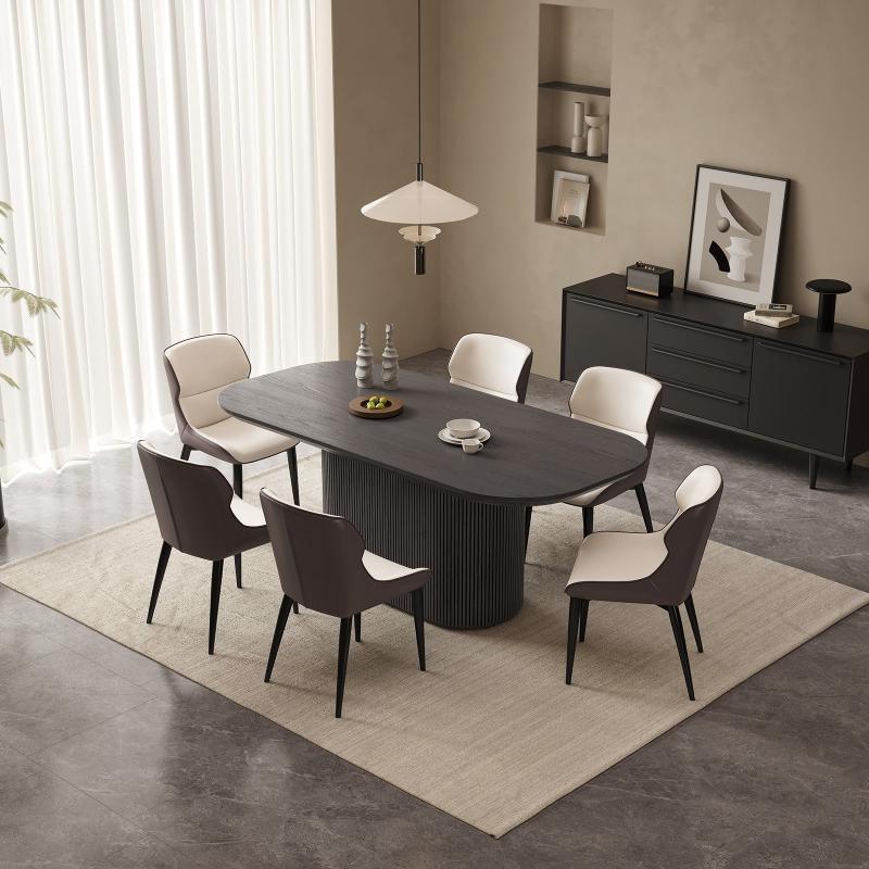 Guyii 70" Black Oval Dining Table Set with 6 Chairs, Modern Dining Room Table Set