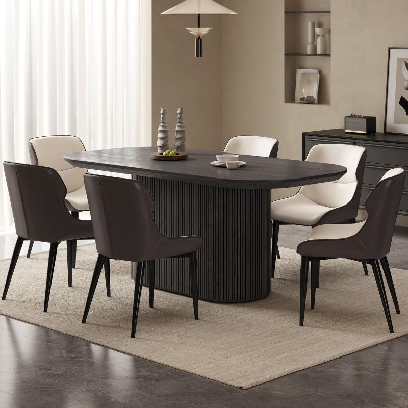 Guyii 70" Black Oval Dining Table Set with 6 Chairs, Modern Dining Room Table Set
