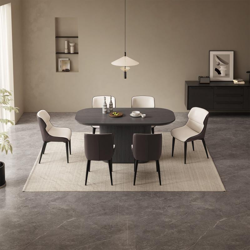 Guyii 62.99" Black Oval Dining Table Set with 6 Chairs, Modern Dining Room Table Set