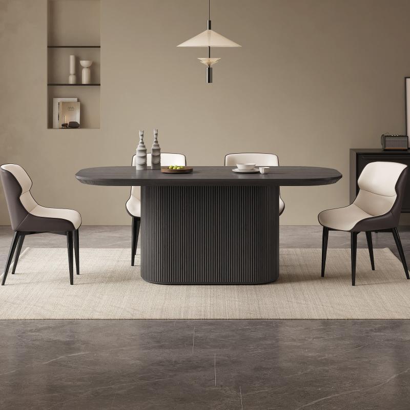 Guyii 70" Black Oval Dining Table Set with 4 Chairs, Modern Dining Room Table Set