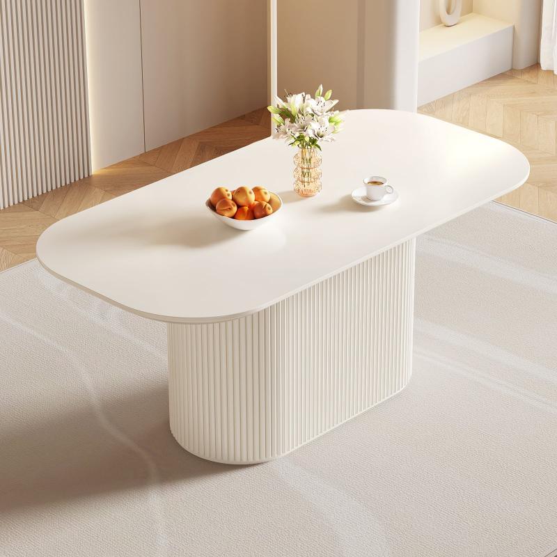 Guyii 63"-87" Cream White Oval Dining Table Set, Modern Kitchen Table with 4-8 Chairs