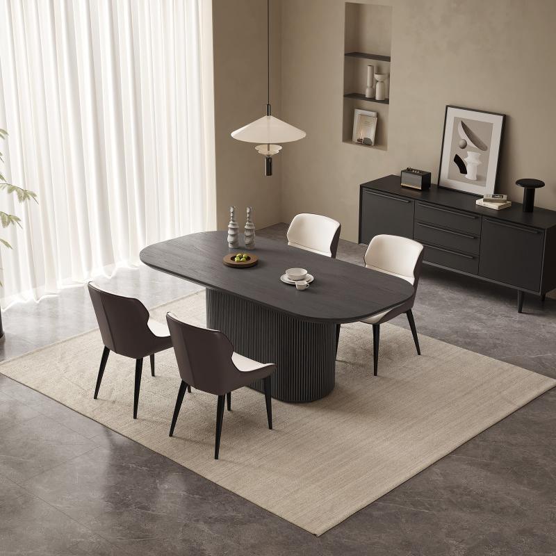 Guyii 70" Black Oval Dining Table Set with 4 Chairs, Modern Dining Room Table Set