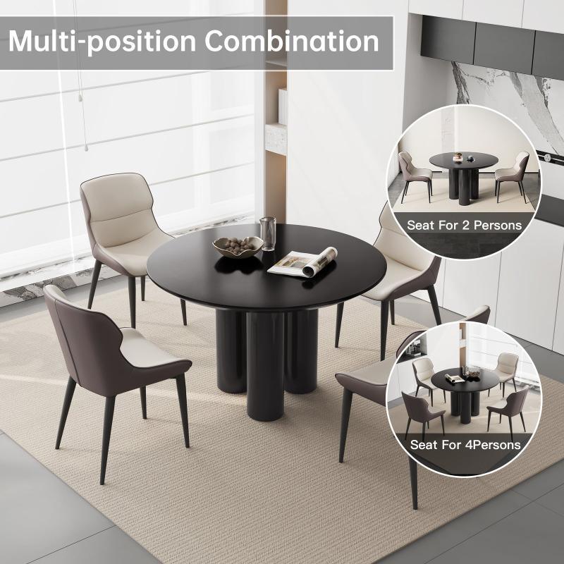 Guyii 30"-46" Black Round Dining Table, Modern White Kitchen Table for 4-6 People