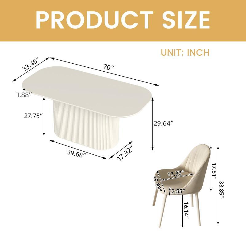 Guyii 63"-87" Cream White Oval Dining Table Set, Modern Kitchen Table with 4-8 Chairs