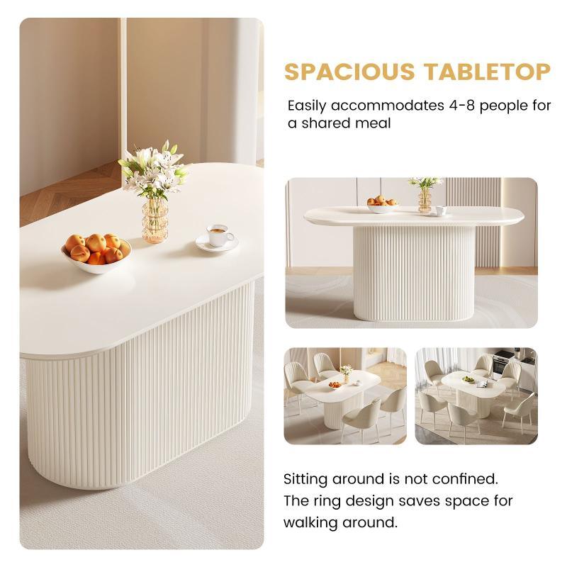 Guyii 63"-87" Cream White Oval Dining Table Set, Modern Kitchen Table with 4-8 Chairs