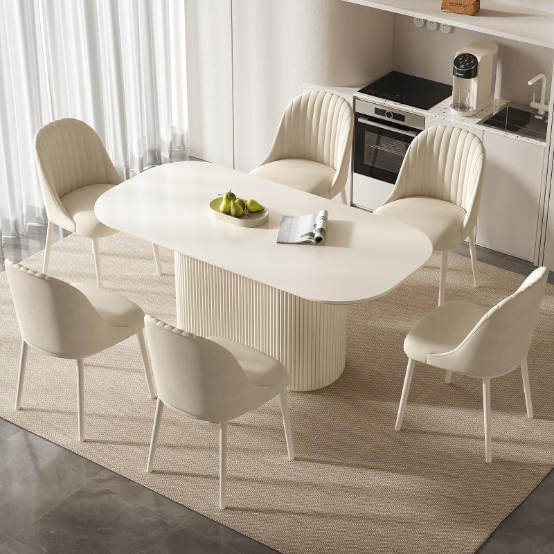 Guyii 63"-87" Cream White Oval Dining Table Set, Modern Kitchen Table with 4-8 Chairs