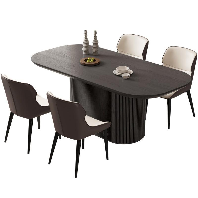 Guyii 70" Black Oval Dining Table Set with 4 Chairs, Modern Dining Room Table Set
