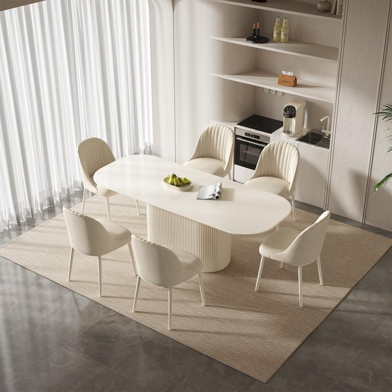 Guyii 63"-87" Cream White Oval Dining Table Set, Modern Kitchen Table with 4-8 Chairs
