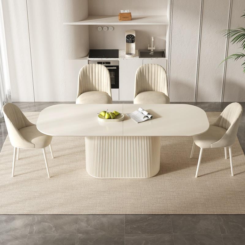 Guyii 63"-87" Cream White Oval Dining Table Set, Modern Kitchen Table with 4-8 Chairs