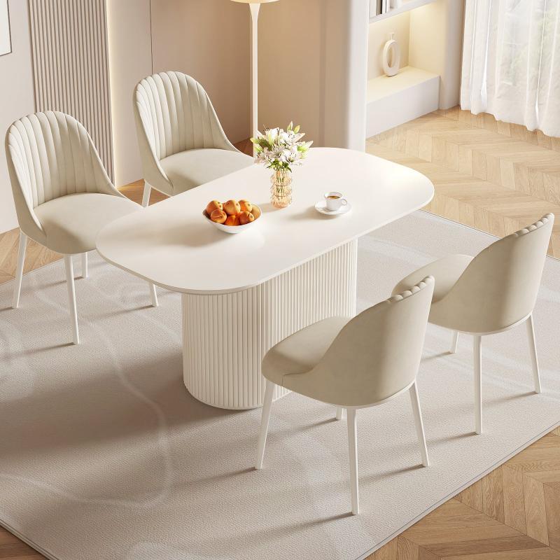 Guyii 63"-87" Cream White Oval Dining Table Set, Modern Kitchen Table with 4-8 Chairs