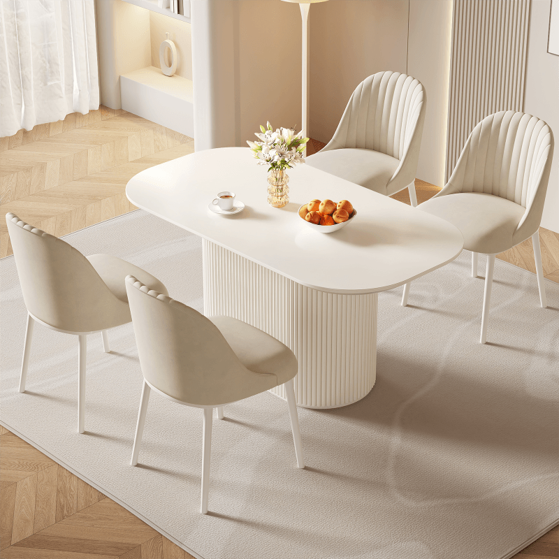 Guyii 63"-87" Cream White Oval Dining Table Set, Modern Kitchen Table with 4-8 Chairs