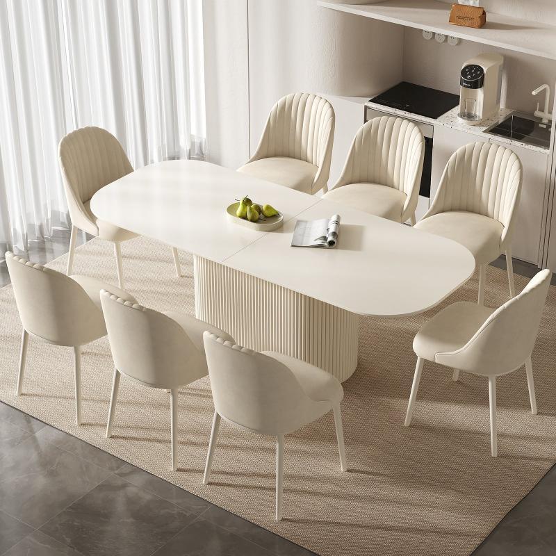 Guyii 63"-87" Cream White Oval Dining Table Set, Modern Kitchen Table with 4-8 Chairs