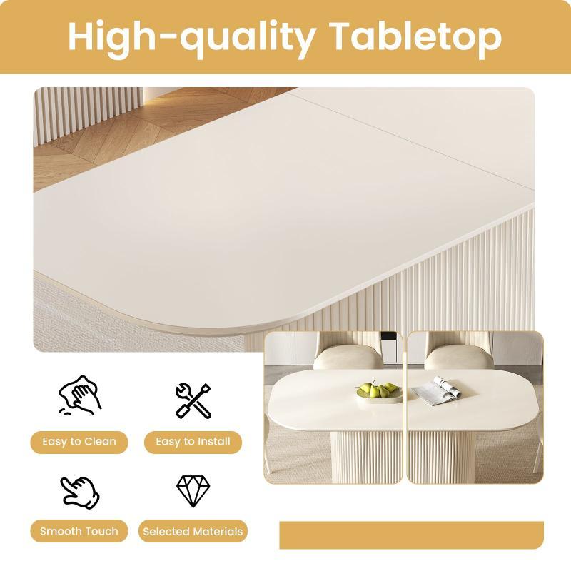Guyii 63"-87" Cream White Oval Dining Table Set, Modern Kitchen Table with 4-8 Chairs