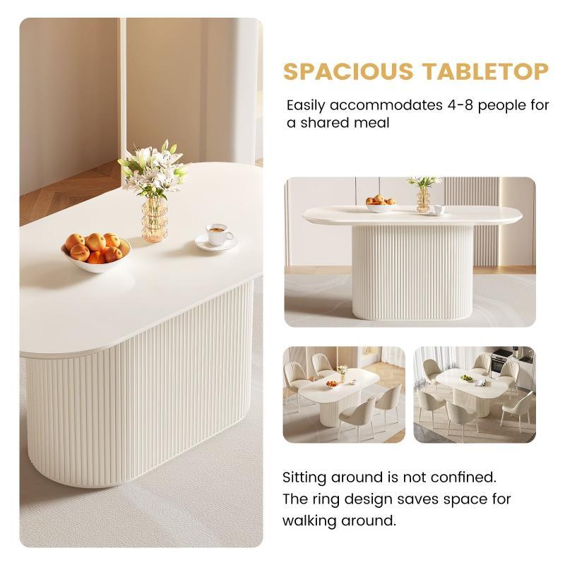 Guyii 63"-87" Cream White Oval Dining Table Set, Modern Kitchen Table with 4-8 Chairs