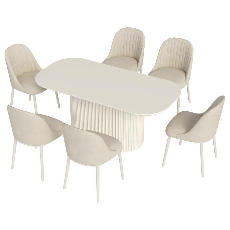 Guyii 63"-87" Cream White Oval Dining Table Set, Modern Kitchen Table with 4-8 Chairs