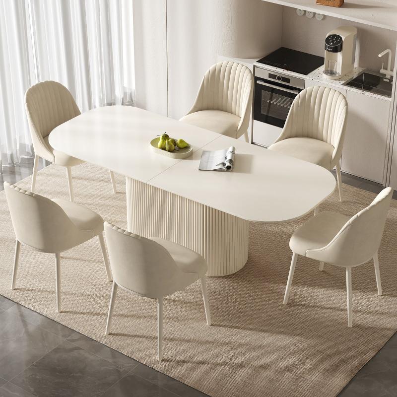 Guyii 63"-87" Cream White Oval Dining Table Set, Modern Kitchen Table with 4-8 Chairs