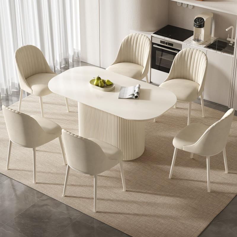 Guyii 63"-87" Cream White Oval Dining Table Set, Modern Kitchen Table with 4-8 Chairs