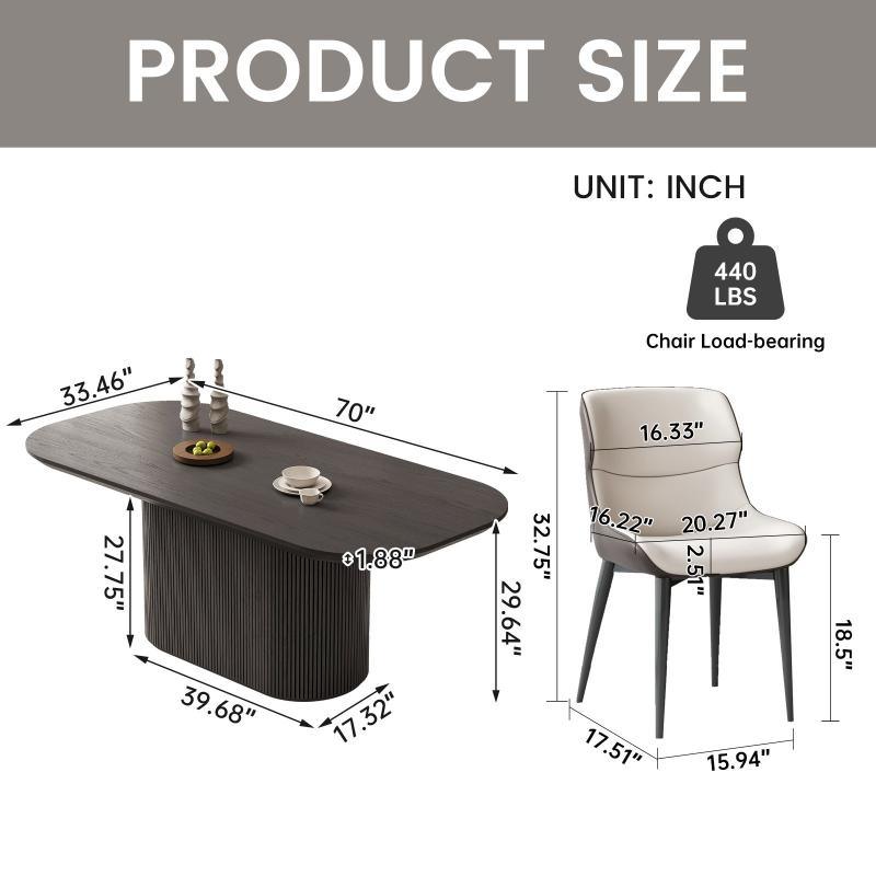 Guyii 70" Black Oval Dining Table Set with 4 Chairs, Modern Dining Room Table Set