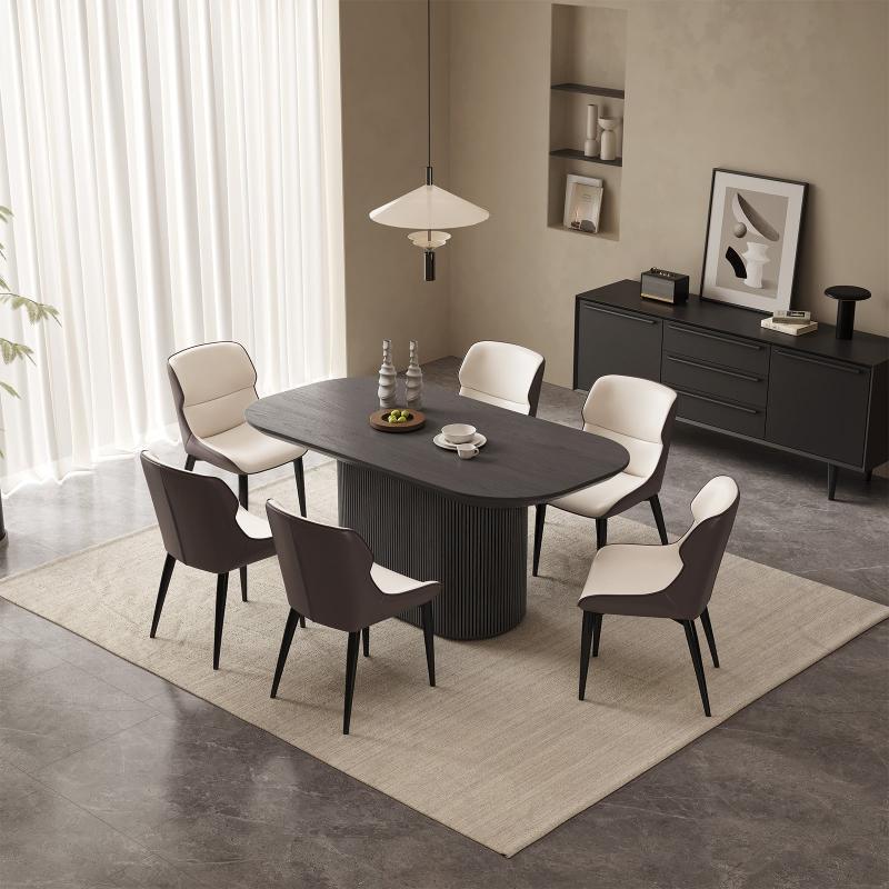 Guyii 62.99" Black Oval Dining Table Set with 6 Chairs, Modern Dining Room Table Set