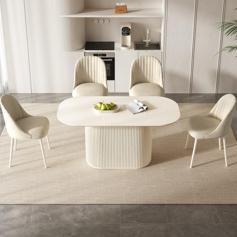 Guyii 63"-87" Cream White Oval Dining Table Set, Modern Kitchen Table with 4-8 Chairs